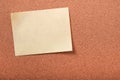 One single yellow oblong sticky post note cork background