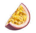 One slice of passion fruit isolated on white background. Royalty Free Stock Photo