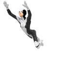 One slim girl in black and white superhero super suit