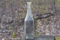 one small dirty gray glass bottle