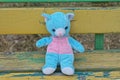 One small plush blue pink toy bear