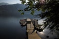 One of a small port in Japan is environed by mountain, tropical three and slient view. Also, wood canoe dock in two side of wood Royalty Free Stock Photo