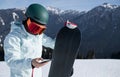 One snowboarder use smatphone Royalty Free Stock Photo