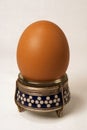 One soft-boiled egg on a beautiful stand eggcup English breakfast close-up of a white background