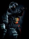 One soldier police swat tactical forces man black backg