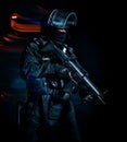 One soldier police swat tactical forces man black backg