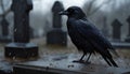 One spooky crow perching on a branch in the dark generated by AI Royalty Free Stock Photo