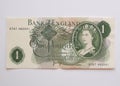 One Sterling Pound note, circa 1970 Royalty Free Stock Photo