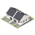 One storey connected cottage with slant roof for two families isometric icon set Royalty Free Stock Photo