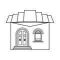 One storey house with roof icon, outline style Royalty Free Stock Photo