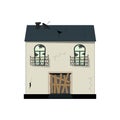 One-story old dilapidated house before renovation. Cartoon style. Vector illustration.