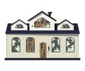 One-story old dilapidated house before renovation. Cartoon style. Vector illustration.