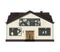 One-story old dilapidated house before renovation. Cartoon style. Vector illustration.