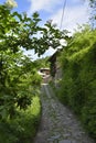 On one of the streets of the village of Leshten. Royalty Free Stock Photo