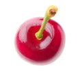 One sweet cherry top view isolated on white Royalty Free Stock Photo