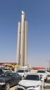 One of the tallest buildings in Riyadh with golden color aluminium, lateral view facade