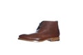 One Tanned Derby Boot of Calf Leather with Leather Sole Placed On Pure White Background Royalty Free Stock Photo