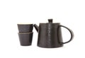 One teapot and two tea cups on white background Royalty Free Stock Photo