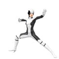 One teenage girl in a white dark super suit. Stands in a fighting pose. Widely spaced legs Royalty Free Stock Photo