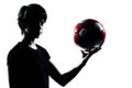 One teenager silhouette holding soccer footba Royalty Free Stock Photo