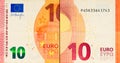 One ten Euro bill. 10 euro banknote. The euro is the official currency of the European Union Royalty Free Stock Photo