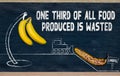 One third of all food produced is wasted, illustration with bananas on chalkboard