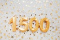 1500 one thousand five hundred followers card. Template for social networks, blogs. Festive Background