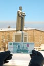 One thousand rubles against an Yaroslav the Wise monument Royalty Free Stock Photo