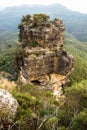 One of the Three sisters rock formation aerial view vertical, Katoomba, New South Wales, Australia Royalty Free Stock Photo