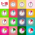 One to Fifteen Minutes Clock Icons