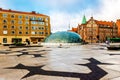 One of the town squares with glass entrance to the metro station in Malmo, Sweden