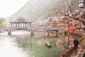 One of the traditional bridges over the Tuojiang River Tuo Jiang River in Fenghuang old city Phoenix Ancient Town,Hunan