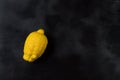 One trendy organic lemon on a dark background. Horizontal orientation. Copy space