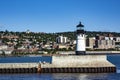 End-of pier lighthouse at Duluth port channel Royalty Free Stock Photo