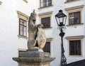 One of two Lion statues holding a shield, on either side of the Swiss Gate Schweizertor, Hofburg Palace, Vienna Royalty Free Stock Photo