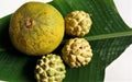 One type of orange is called Pomelo and 3 custard apples Royalty Free Stock Photo