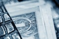 One US Dollar bills in black male wallet. Close up. Selective focus Royalty Free Stock Photo