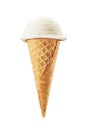 One vanilla ice cream in a crispy waffle sugar cone isolated on white Royalty Free Stock Photo