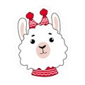 the one vector lovely white lama in the red winter scarf and hat