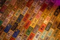 one wall is completely covered with old american license plates Royalty Free Stock Photo