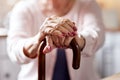 One warped vision turned me into compromise. Closeup shot of an unrecognizable elderly woman holding onto a cane at home Royalty Free Stock Photo