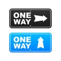 One way. Black icon on white backdrop. Safety concept. Arrow icon. Information sign. Vector stock illustration. Royalty Free Stock Photo