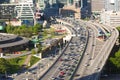 One-way Gardiner highway traffic jam in Toronto Canada