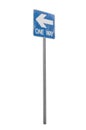 One way left sign and arrow on blue color Royalty Free Stock Photo