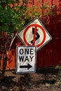 One way and no left turn signs Royalty Free Stock Photo