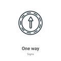 One way outline vector icon. Thin line black one way icon, flat vector simple element illustration from editable signs concept Royalty Free Stock Photo