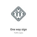 One way sign outline vector icon. Thin line black one way sign icon, flat vector simple element illustration from editable traffic Royalty Free Stock Photo