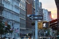 One way street sign on 5th Avenue in Midtown Manhattan New York City with the light of sunset in the background Royalty Free Stock Photo