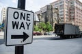 One way traffic sign in the city Royalty Free Stock Photo