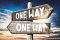 One way - wooden signpost, roadsign with two arrows Royalty Free Stock Photo